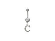 C Initial Dangler Belly Button Ring with Clear Jewels