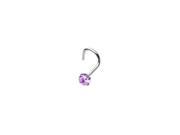 Surgical Steel Nose Screw with Prong Set Purple Cz Jewel 18 Gauge