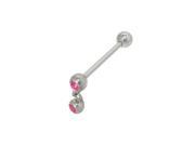 Barbell Tongue Ring with Dangle Double Jewel Bead