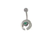 Sterling Silver Half Moon Design Belly Ring with Dark Green Cz Jewel