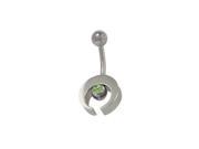 Sterling Silver Half Moon Design Belly Ring with Light Green Cz Jewel