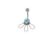 Half Flower Belly Button Ring with Light Blue Jewel