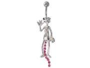 Waving Hand Pink Panther Belly Button Ring