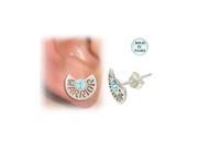 Sterling Silver Stud Earrings with the word Warrior and Light Blue Jewel