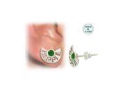 Sterling Silver Stud Earrings with the word Hippie and Green Jewel