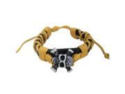Leather Bracelet with Silver Skull and Yellow Rope