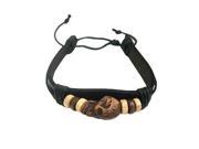 Leather Bracelet with Brown Skull and Black Rope