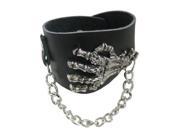 Skull Hand with Chain Black Leather Bracelet