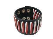 Black Leather Bracelet with Red White Design