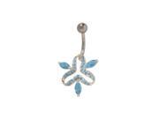 Antique Sterling Silver Design Belly Button Ring with Light Blue Cz Jewels