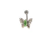 Butterfly Belly Button Ring with Green Jewel