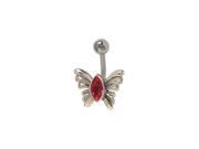 Butterfly Belly Button Ring with Red Jewel