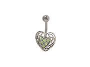 Antique Heart Belly Button Ring with Green Jewels