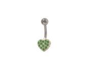Heart Belly Button Ring with Green Jewels