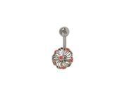 Flower Belly Ring Surgical Steel with Red Jewels