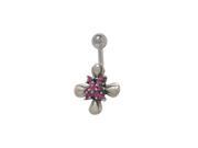 Sterling Silver Flower Belly Ring with Purple Cz Jewels
