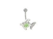 Sterling Silver Fish Belly Ring with Green Jewel