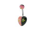 Acrylic Black Pink Hand Painted Flower Heart Belly Ring