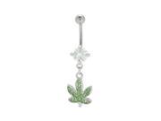 Dangle Pot Leaf Belly Ring with Cz Gems