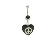 Dangle Heart Peace Sign Belly Ring with Clear Cz Gems
