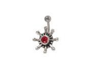 Flower Belly Button Ring with Red Cz Jewel