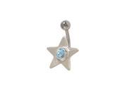 Star Belly Button Ring with Light Blue Cz Gem