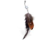 Top Quality Feather Belly Bar Ring with Brown and Black Design