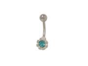 Flower Belly Ring Surgical Steel with Turquoise Cz Jewel