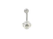 Flower Design Belly Button Ring with Clear Jewel