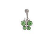 Butterfly Belly Button Ring with Light Green Cz Jewels
