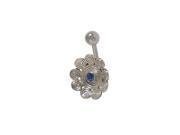 Antique Flower Belly Button Ring with Dark Blue Jewel