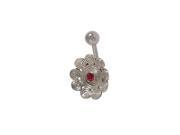Antique Flower Belly Button Ring with Red Jewel