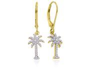 Lever Back Diamond Palm Tree Earrings in 14K Yellow Gold 1 3 cttw