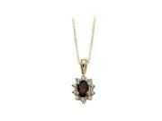 14K Yellow Gold Diamond Accent and 6 x 4 MM Oval Shaped Garnet Pendant with Chain