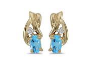 14K Yellow Gold Diamond Accent and 5 x 3 MM Oval Shaped Blue Topaz Earrings