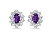 Diamond Accent and 5 x 3 MM Oval Shaped Amethyst Earrings in 14K White Gold