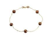 14K Yellow Gold Freshwater Dyed Chocolate Cultured Pearl Station Bracelet 7.5