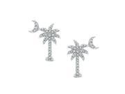 Diamond Palm Tree with Crescent Moon Earrings in 10K White Gold 1 3 cttw