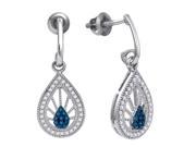 Blue and White Diamond Fashion Earrings in 10K White Gold 1 4 cttw