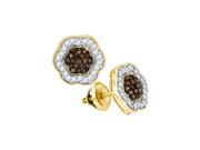 Cognac and White Diamond Floral Earrings in 10K Yellow Gold 1 2 cttw
