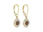 Cognac and White Diamond Dangle Earrings in 10K Yellow Gold 1 3 cttw