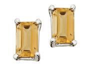 14K White Gold 5 x 3 MM Emerald Cut Citrine Earring Studs