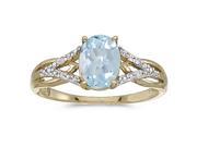 14K Yellow Gold Diamond Accent and 8 x 6 MM Oval Shaped Aquamarine Ring