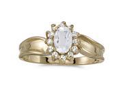 10K Yellow Gold 1 6 ct. Diamond and 6 x 4 MM Oval Shaped White Topaz Ring