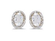 14K Yellow Gold Diamond Accent and 6 x 4 MM Oval Shaped White Topaz Earrings