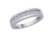 9 Stone Channel Set Princess Cut Diamond Band in Sterling Silver 1 cttw Size 8