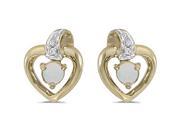 Diamond Accent and 3 MM Opal Heart Earrings in 14K Yellow Gold