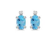 Diamond Accent and 6 x 4 MM Oval Shaped Blue Topaz Earrings in 14K White Gold 1 20 cttw