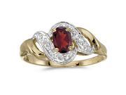 14K Yellow Gold Diamond Accent and 6 x 4 MM Oval Shaped Garnet Ring