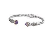 18K Yellow Gold and Sterling Silver 8 MM Amethyst Cuff Bracelet